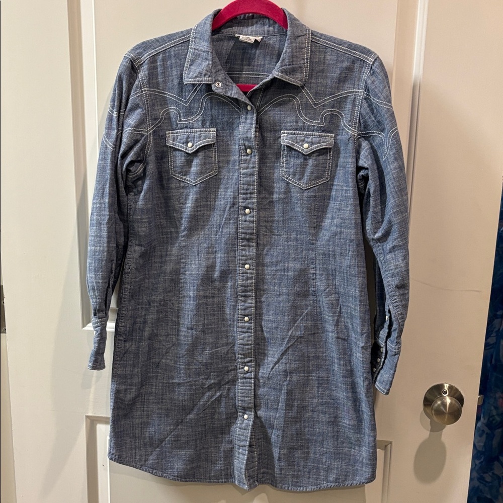 EUC- Ariat Blue Denim-like Button-Up western Shirt Dress, M